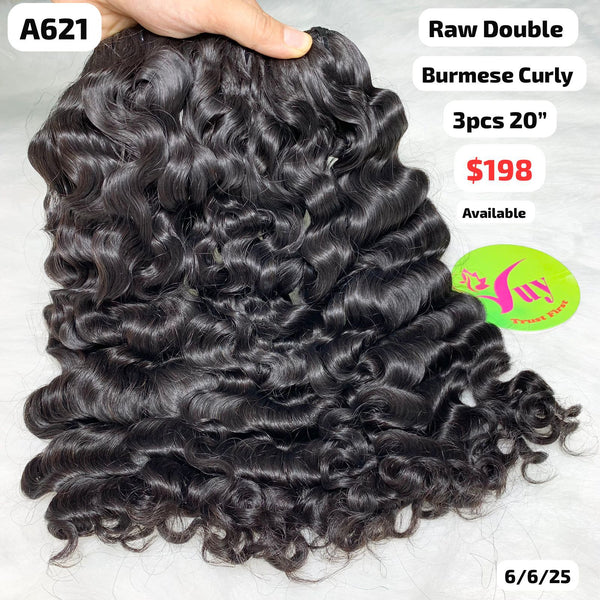 3pcs 20" Burmese curly double drawn raw hair (A621)