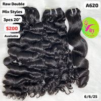 3pcs 20" Mix styles wavy and curly double drawn raw hair (A620)