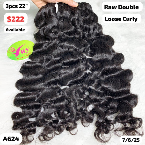 3pcs 22" Loose curly double drawn raw hair (A624)