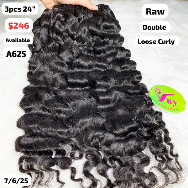 3pcs 24" Loose curly double drawn raw hair (A625)