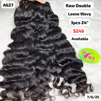 3pcs 24" Loose wavy double drawn raw hair (A627)