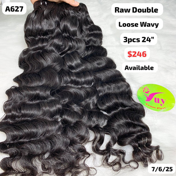 3pcs 24" Loose wavy double drawn raw hair (A627)