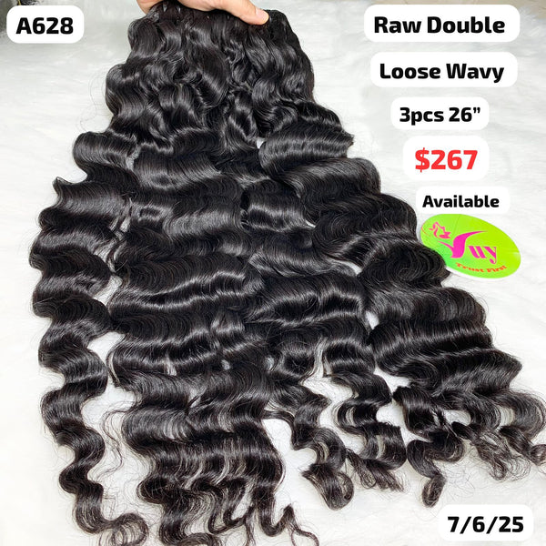 3pcs 26" Loose wavy double drawn raw hair (A628)