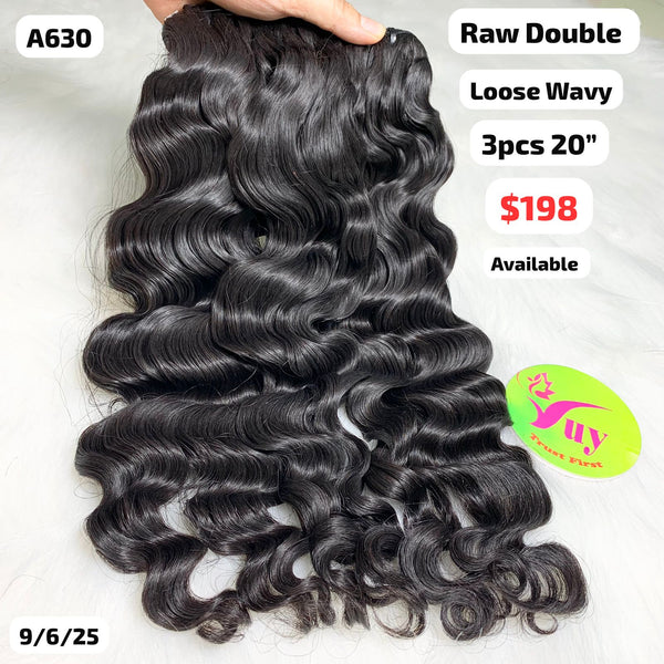 3pcs 20" Loose wavy double drawn raw hair (A630)