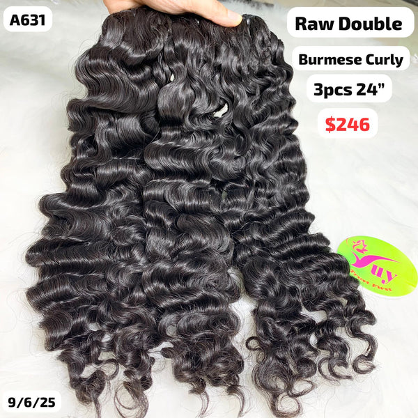 3pcs 24" Burmese curly double drawn raw hair (A631)