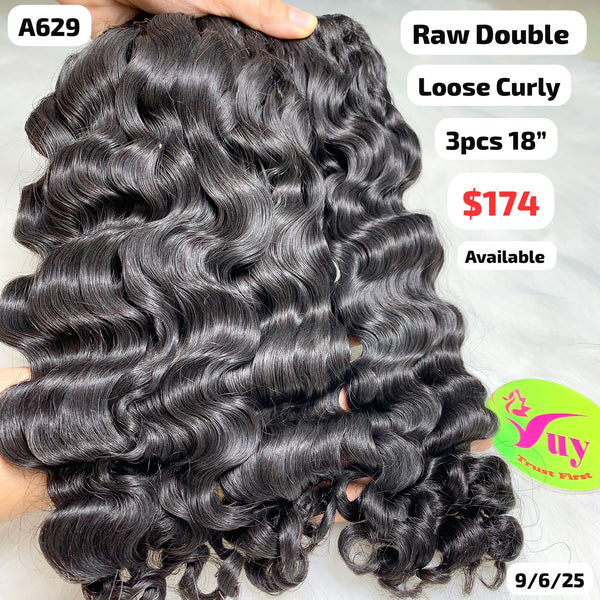 3pcs 18" Loose curly double drawn raw hair (A629)