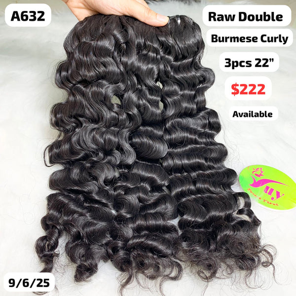 3pcs 22" Burmese curly double drawn raw hair (A632)