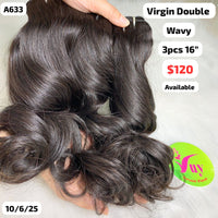 3pcs 16" Wavy double drawn virgin hair (A633)