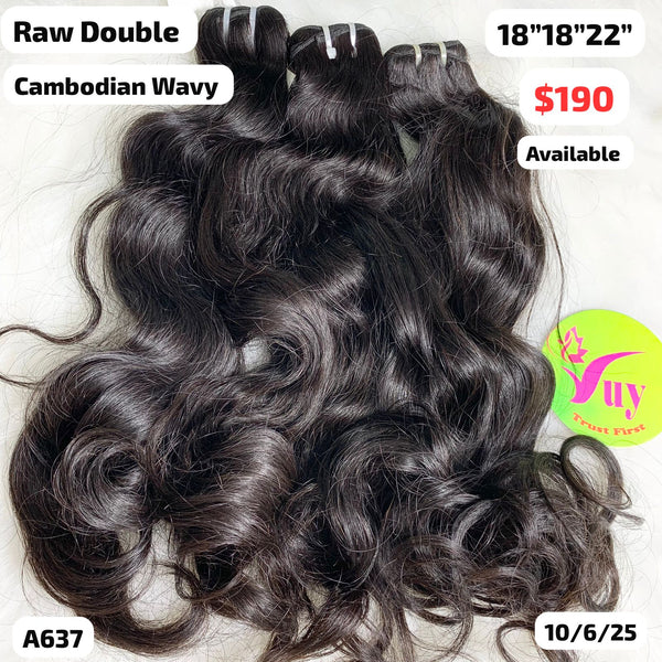 18"18"22" Cambodian wavy double drawn raw hair (A637)