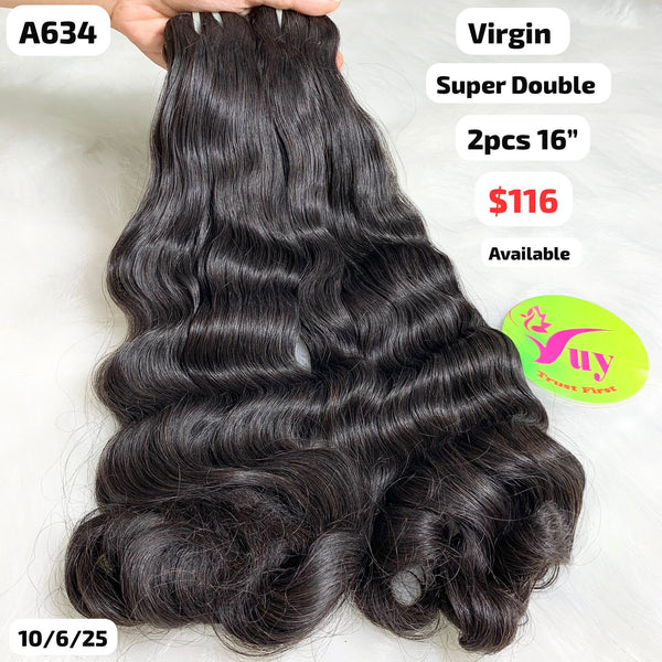 2pcs 16" Wavy super double drawn virgin hair (A634)