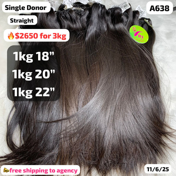 DEAL 3kg Straight single donor hair: 1kg 18" 1kg 20" 1kg 22" (A638)