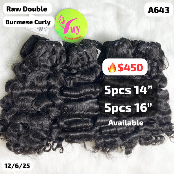 DEAL 10pcs Burmese curly double drawn raw hair: 5pcs 14" and 5pcs 16" (A643)