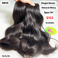 3pcs 14" Natural wavy single donor hair (A645)