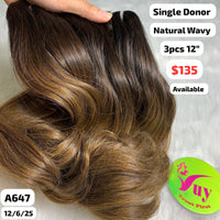 3pcs 12" Natural wavy single donor hair (A647)