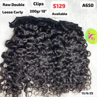 200g 18" Clip ins loose curly double drawn raw hair (A650)