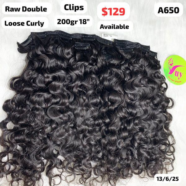 200g 18" Clip ins loose curly double drawn raw hair (A650)