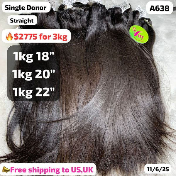 DEAL 3kg straight single donor hair: 1kg 18" 1kg 20" 1kg 22" (A638)