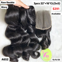 3pcs 22" and 16" 5x5 closure double drawn raw hair (A652)