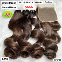 26"28"30" and 24" 6x6 closure Natural wave single donor hair (A651)