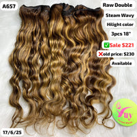 3pcs 18" Steam wavy double drawn raw hair highlight color (A657)