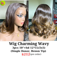 [PRE-ORDER] 10" 5x5 HD closure wig charming wave single donor hair brown tip (made from 3pcs 10" bundles and 12" 5x5 HD closure)