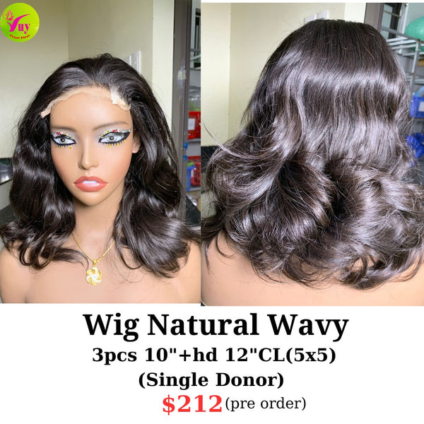 [PRE-ORDER] 10" 5x5 HD closure wig natural wave single donor hair (made from 3pcs 10" bundles and 12" 5x5 HD closure)