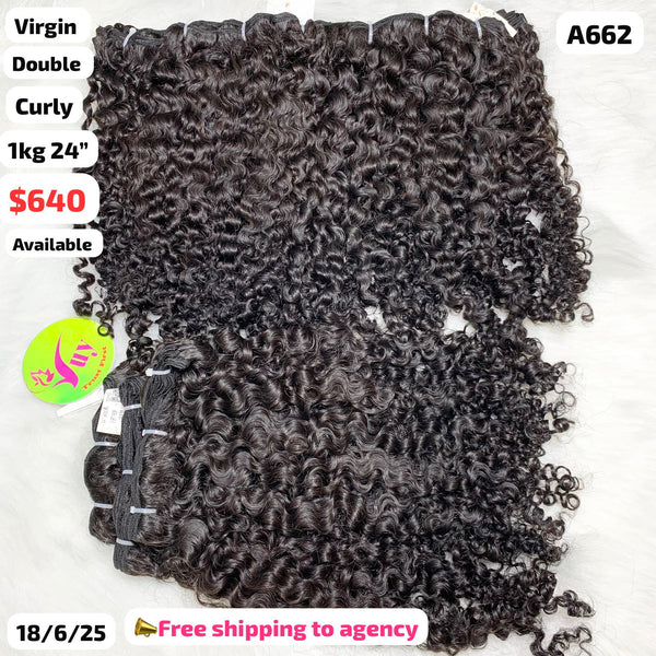 DEAL 1kg 24" curly double drawn virgin hair (A662)