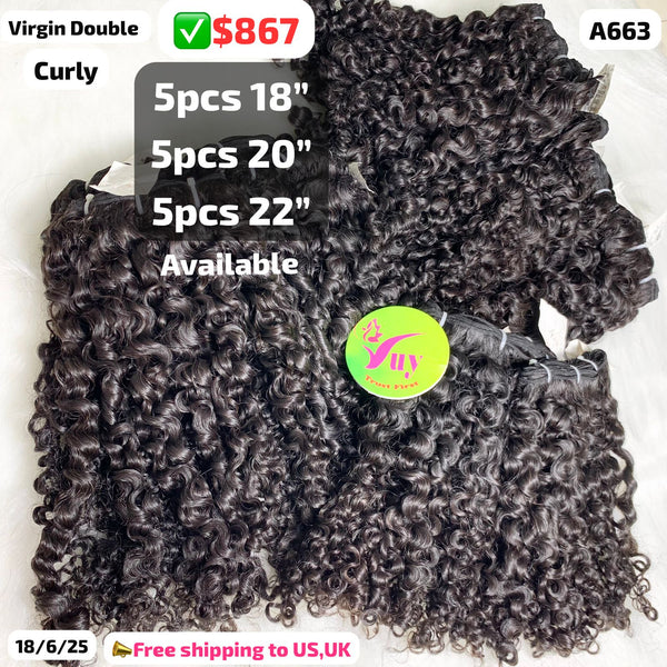 DEAL 1.5kg curly double drawn virgin hair: 5pcs 18" 5pcs 20" 5pcs 22" (A663)