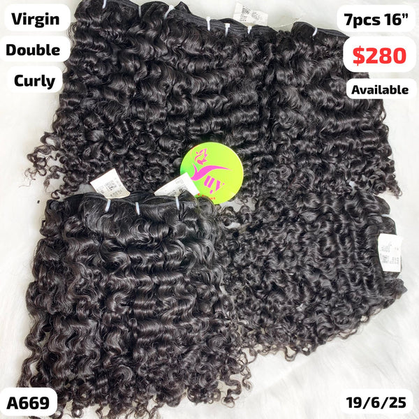 7pcs 16" curly double drawn virgin hair (A669)