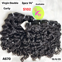 3pcs 14" curly double drawn virgin hair (A670)