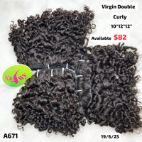 10"12"12" curly double drawn virgin hair (A671)