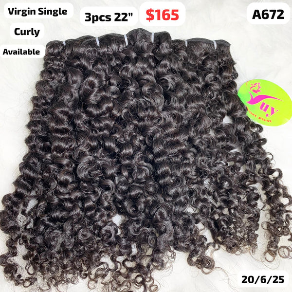 3pcs 22" curly single drawn virgin hair (A672)