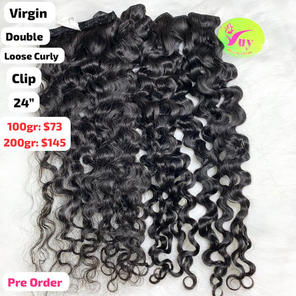 [PRE-ORDER] 24" clip ins loose curly double drawn virgin hair