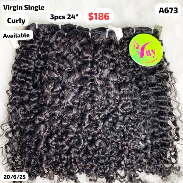 3pcs 24" curly single drawn virgin hair (A673)
