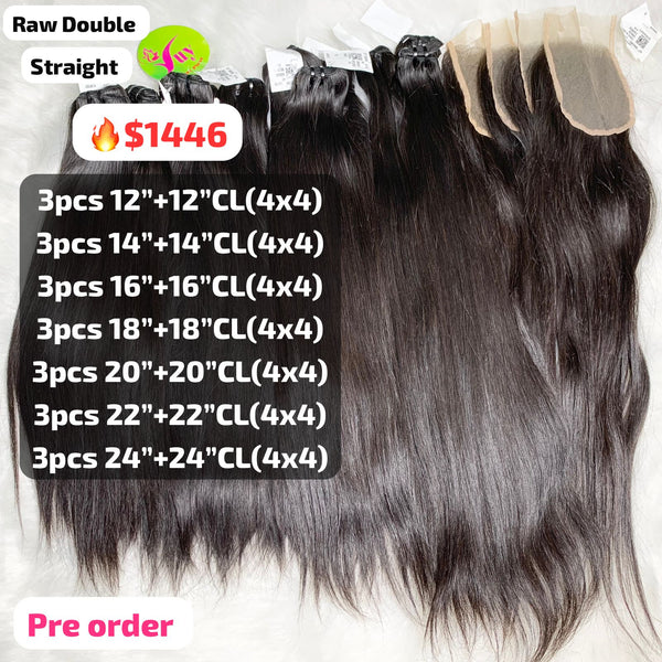 [PRE-ORDER] DEAL 21 bundles and 7pcs closure 4x4 double drawn raw hair