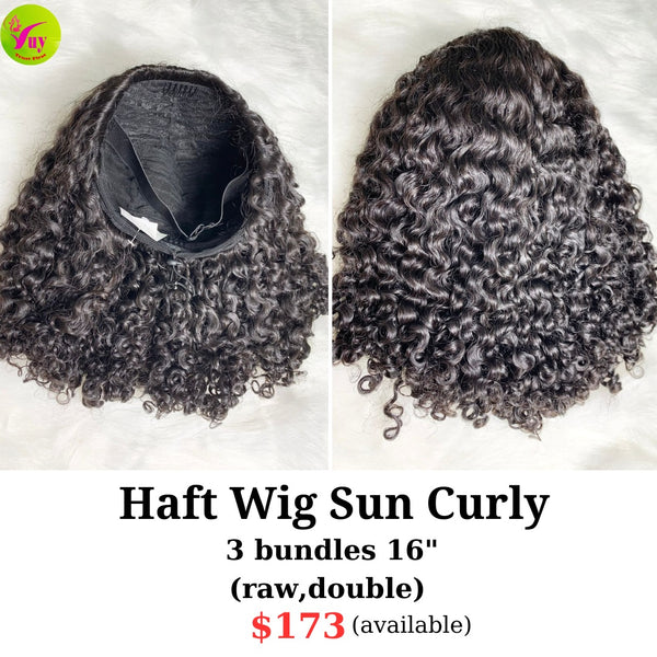 16" half wig sun curly (made from 3 bundles 16" double drawn raw hair)