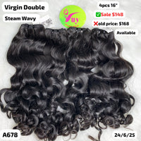 4pcs 16" steam wave double drawn virgin hair (A678)