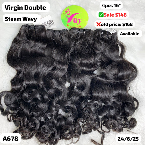 4pcs 16" steam wave double drawn virgin hair (A678)