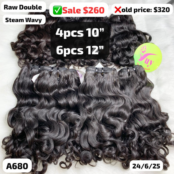 DEAL 10pcs steam wave double drawn raw hair: 4pcs 10" and 6pcs 12" (A680)