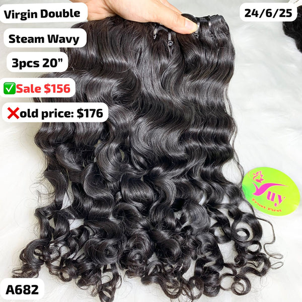 3pcs 20"steam wave double drawn virgin hair (A682)