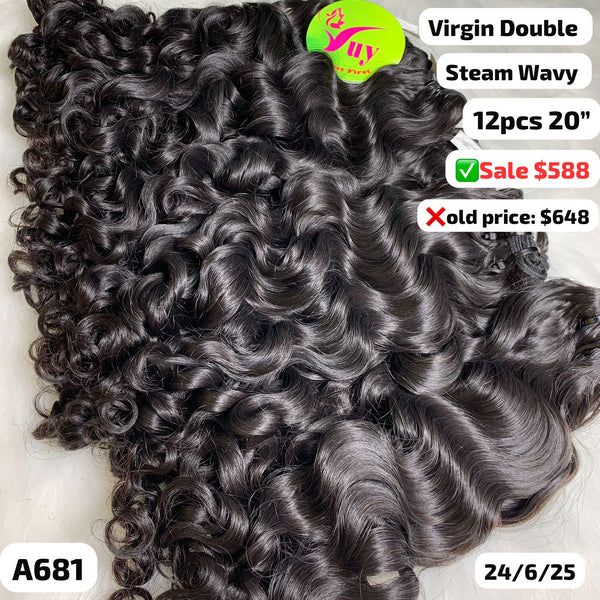 12pcs 20"steam wave double drawn virgin hair (A681)