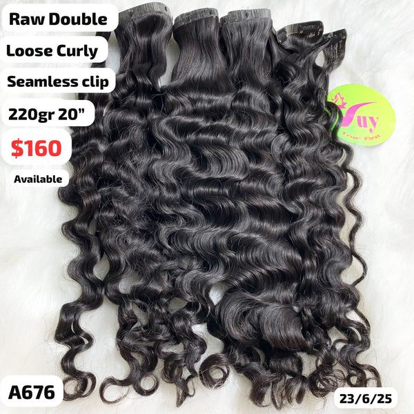 220g 20" Seamless clip ins loose curly double drawn raw hair (A676)