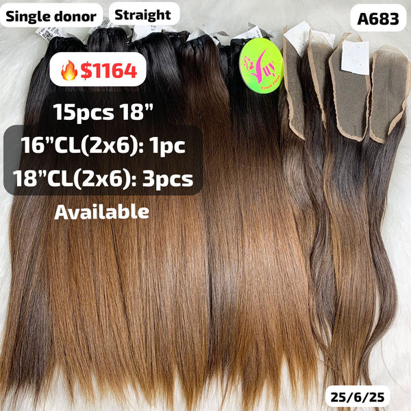 DEAL 15pcs 18" and 4pcs 2x6 closure straight single donor hair (A683)
