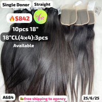 DEAL 10pcs 18" and 3pcs 4x4 closure straight single donor hair (A684)