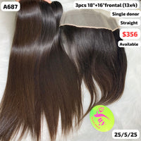 3pcs 18" and 16" 13x4 frontal straight single donor hair (A687)