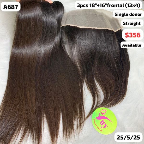 3pcs 18" and 16" 13x4 frontal straight single donor hair (A687)