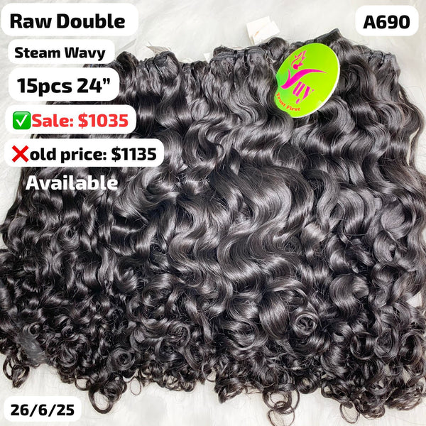 DEAL 15pcs 24" steam wave double drawn raw hair (A690)