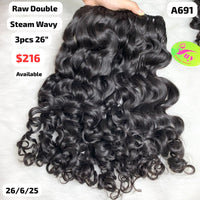 3pcs 26" steam wave double drawn raw hair (A691)