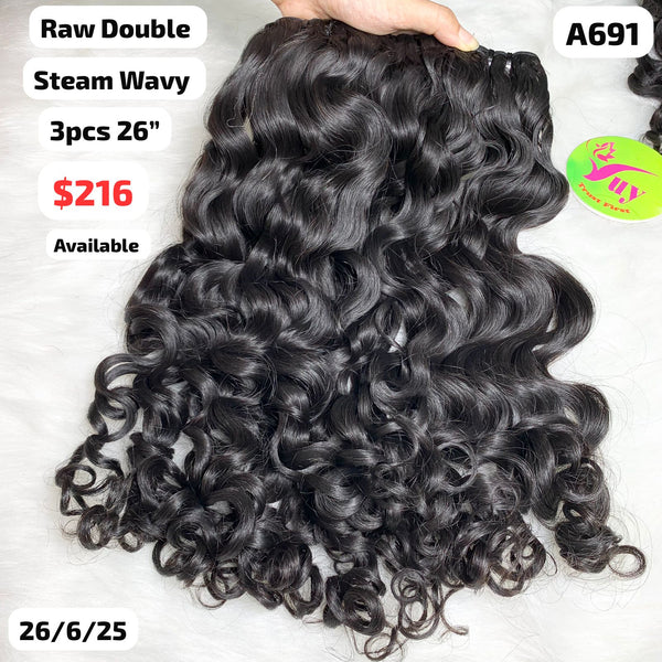 3pcs 26" steam wave double drawn raw hair (A691)