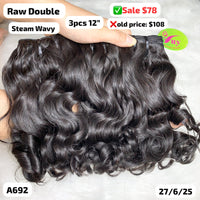 3pcs 12" steam wave double drawn raw hair (A692)